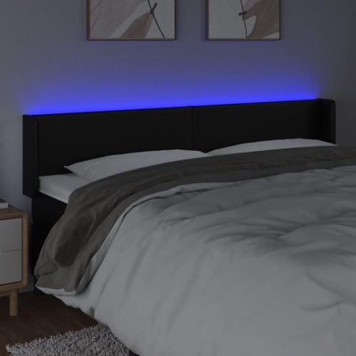 Sengegavl med LED-lys 163 x 16 x 78/88 cm - sort