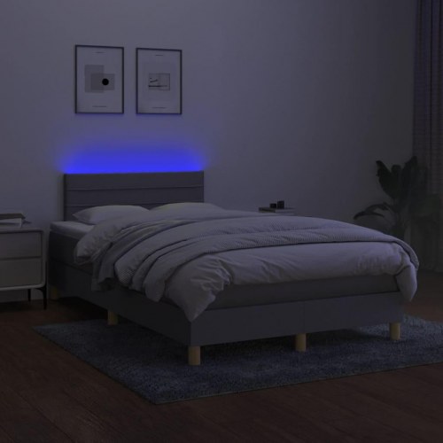 Kontinentalseng med LED-lys 120×190 cm - stof, lysegrå