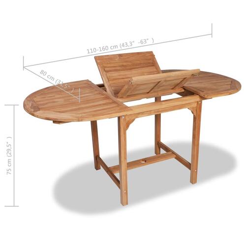Forlængeligt havebord (110-160) x 80 x 75 cm massivt teaktræ