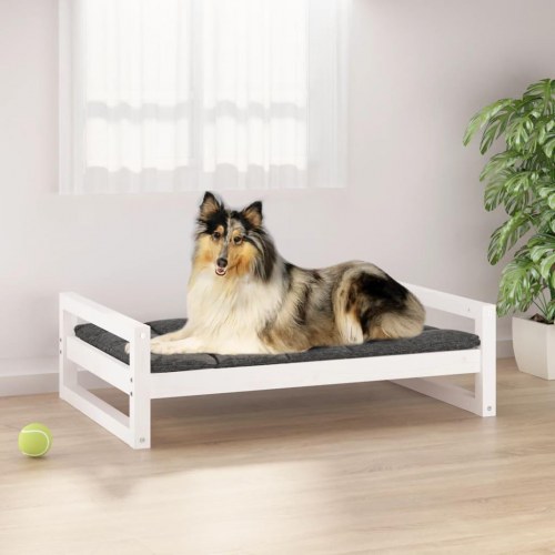 Hundeseng 95,5x65,5x28 cm massivt fyrretræ hvid