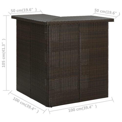 Hjørnebarbord 100x50x105 cm polyrattan brun