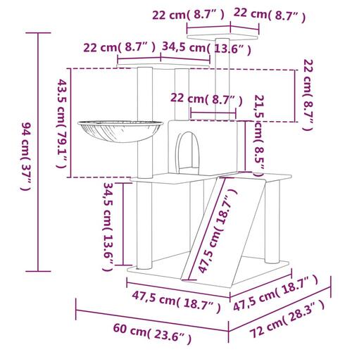 Kradsetræ med sisalkradsestolper 94 cm cremefarvet