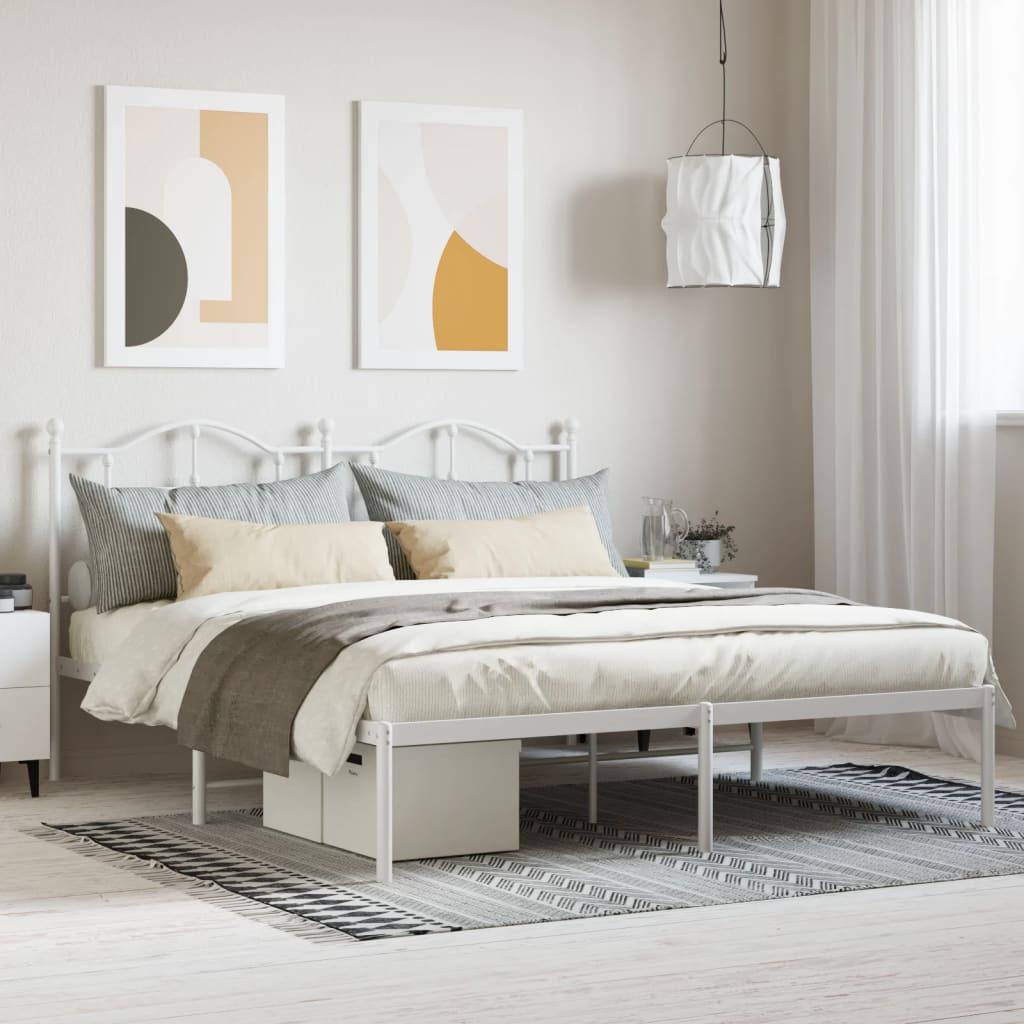 Sengeramme Med Sengegavl Metal - Hvid / med hovedgærde / 180 x 200 cm