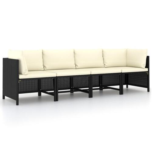 4-personers havesofa med hynder polyrattan sort