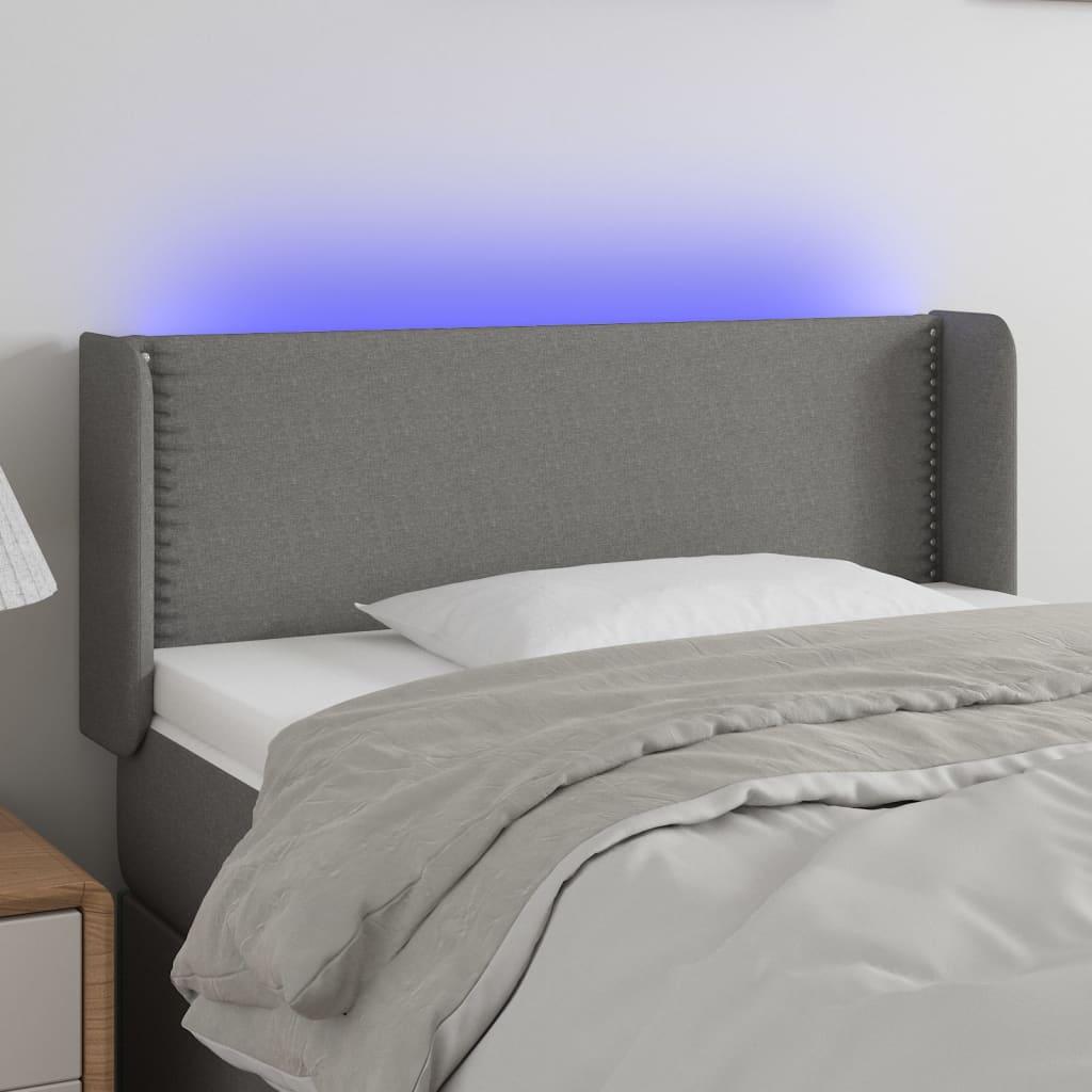 Sengegavl med LED-lys 83x16x78/88 cm stof mørkegrå