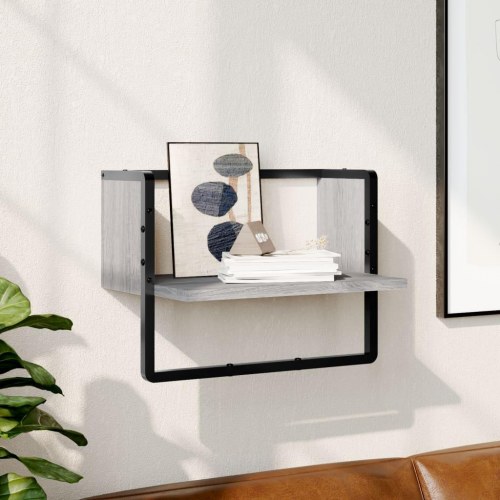 Væghylde med stang 40x25x30 cm grå sonoma-eg