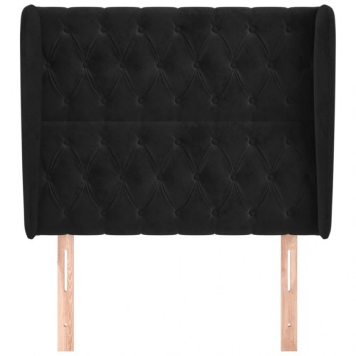Sengegavl med kanter 103 x 23 x 118/128 cm - fløjl, sort