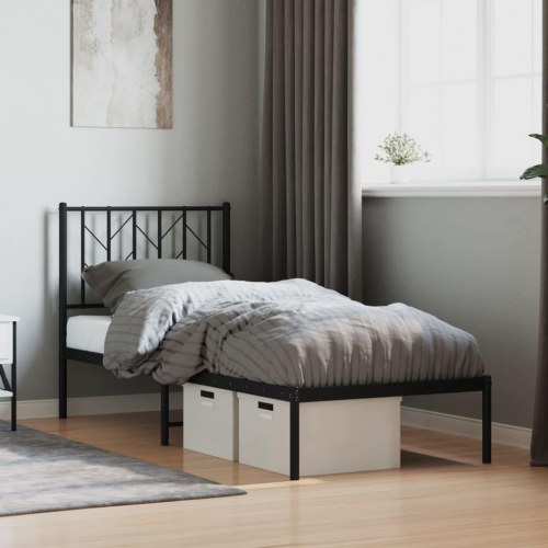 Sengeramme med sengegavl i metal - 75 x 190 cm, sort