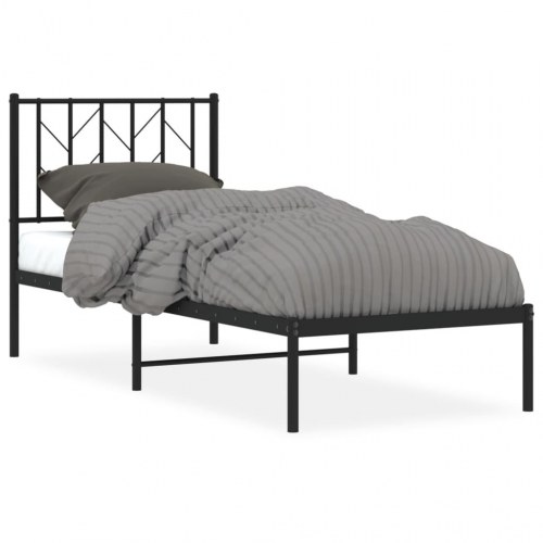 Sengeramme med sengegavl i metal - 75 x 190 cm, sort