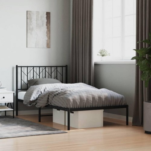 Sengeramme med sengegavl i metal - 100 x 190 cm, sort