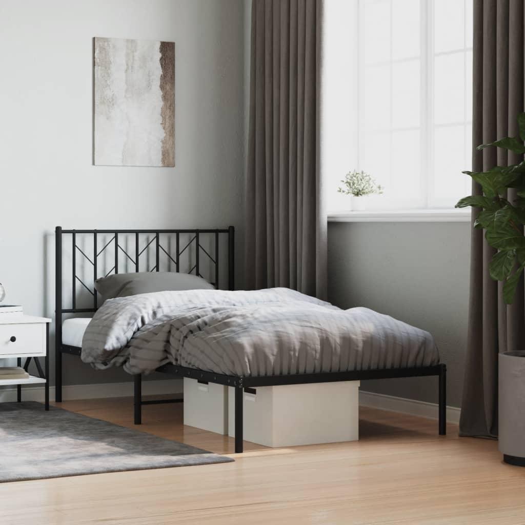 Sengeramme Med Sengegavl Metal - Sort / med hovedgærde / 100 x 190 cm