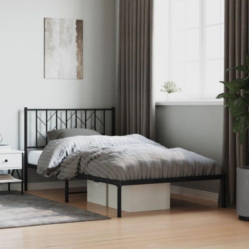 Sengeramme med sengegavl 107×203 cm - metal, sort