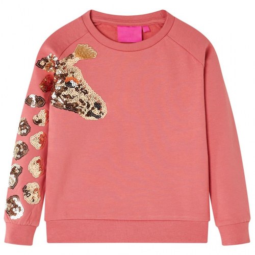 Sweatshirt til børn str. 116 - gammelrosa med paillet-giraf