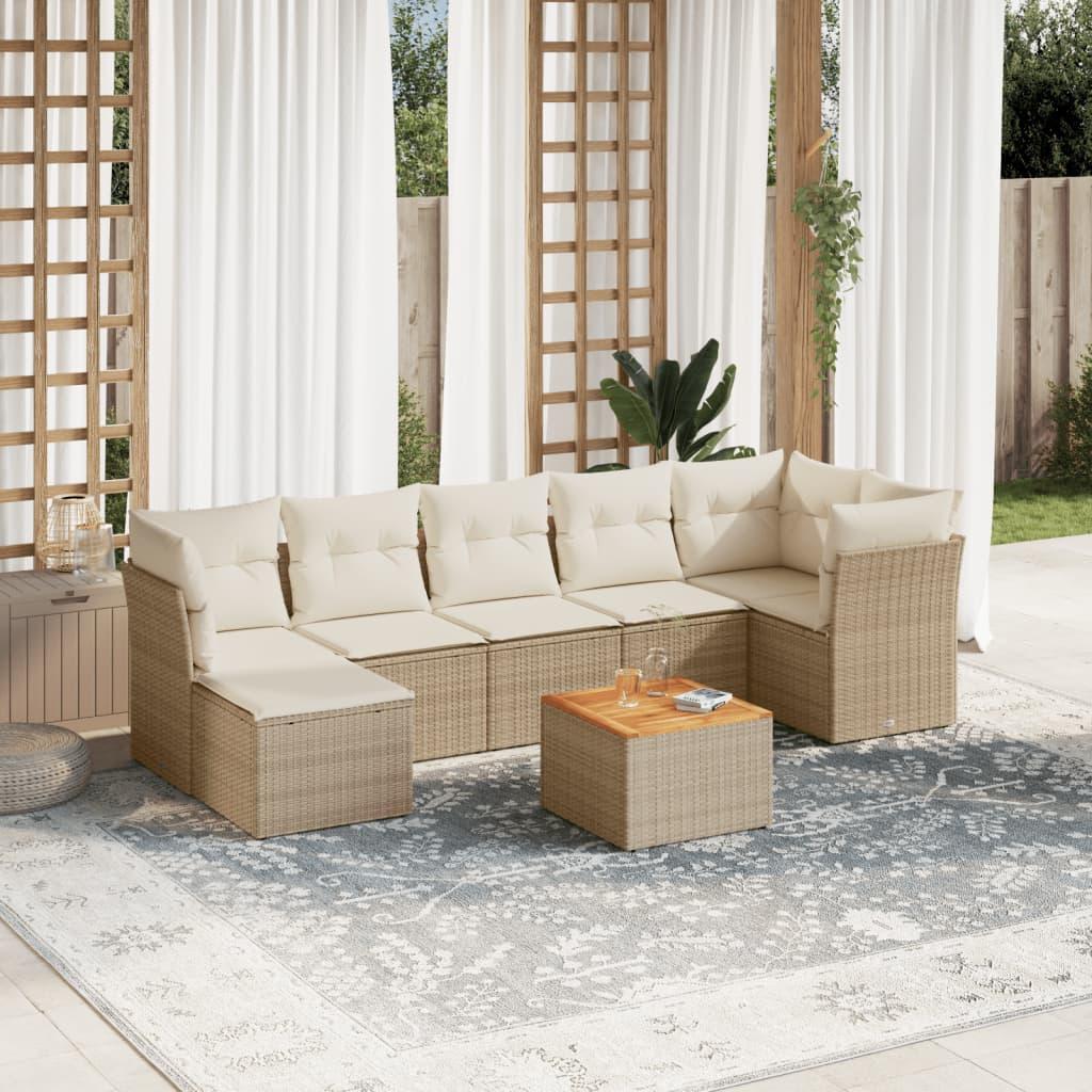 Sofasæt til haven 8 dele med hynder og opbevaring i polyrattan beige
