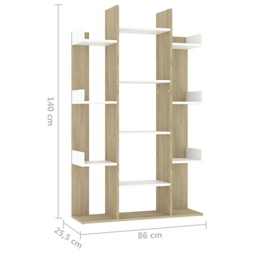 Bogskab 86x25,5x140 cm spånplade hvid og sonoma-eg