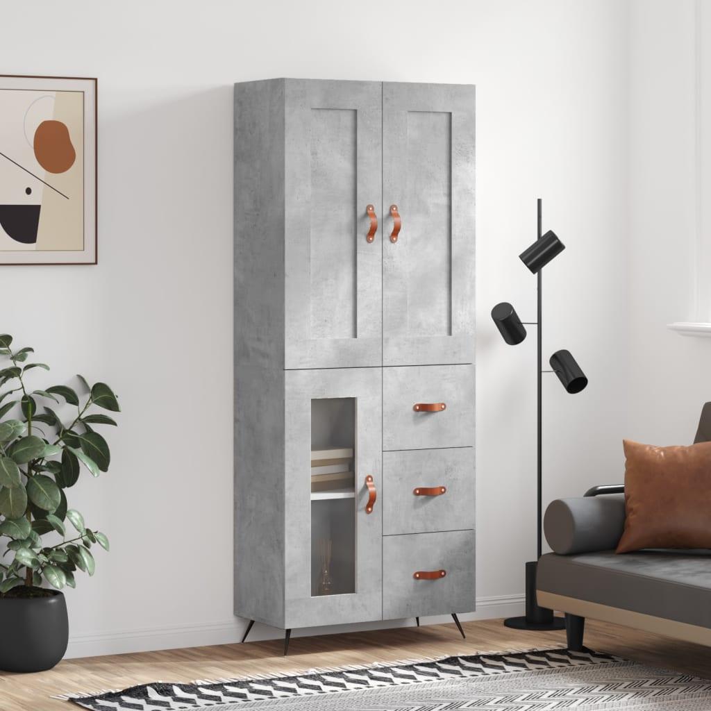 Højskab 69,5X34X180 Cm Konstrueret Træ - Betongrå / 1 glaslåge 3 skuffer