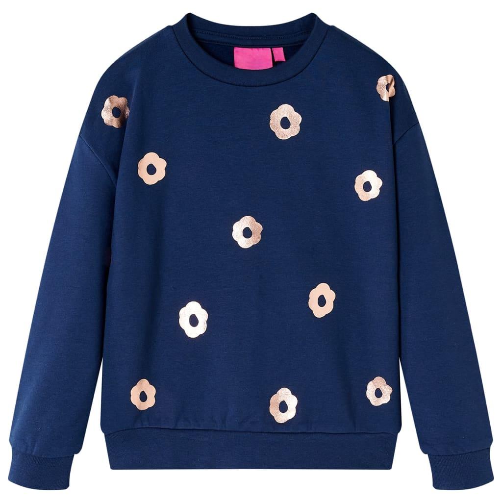 Sweatshirt til børn - str. 116, marineblå med blomster