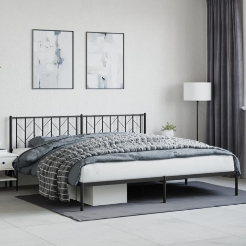 Sengeramme med sengegavl 200×200 cm - metal, sort