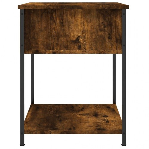 Sengebord i røget egetræsfarve - konstrueret træ og metal, 44 × 45 × 58 cm