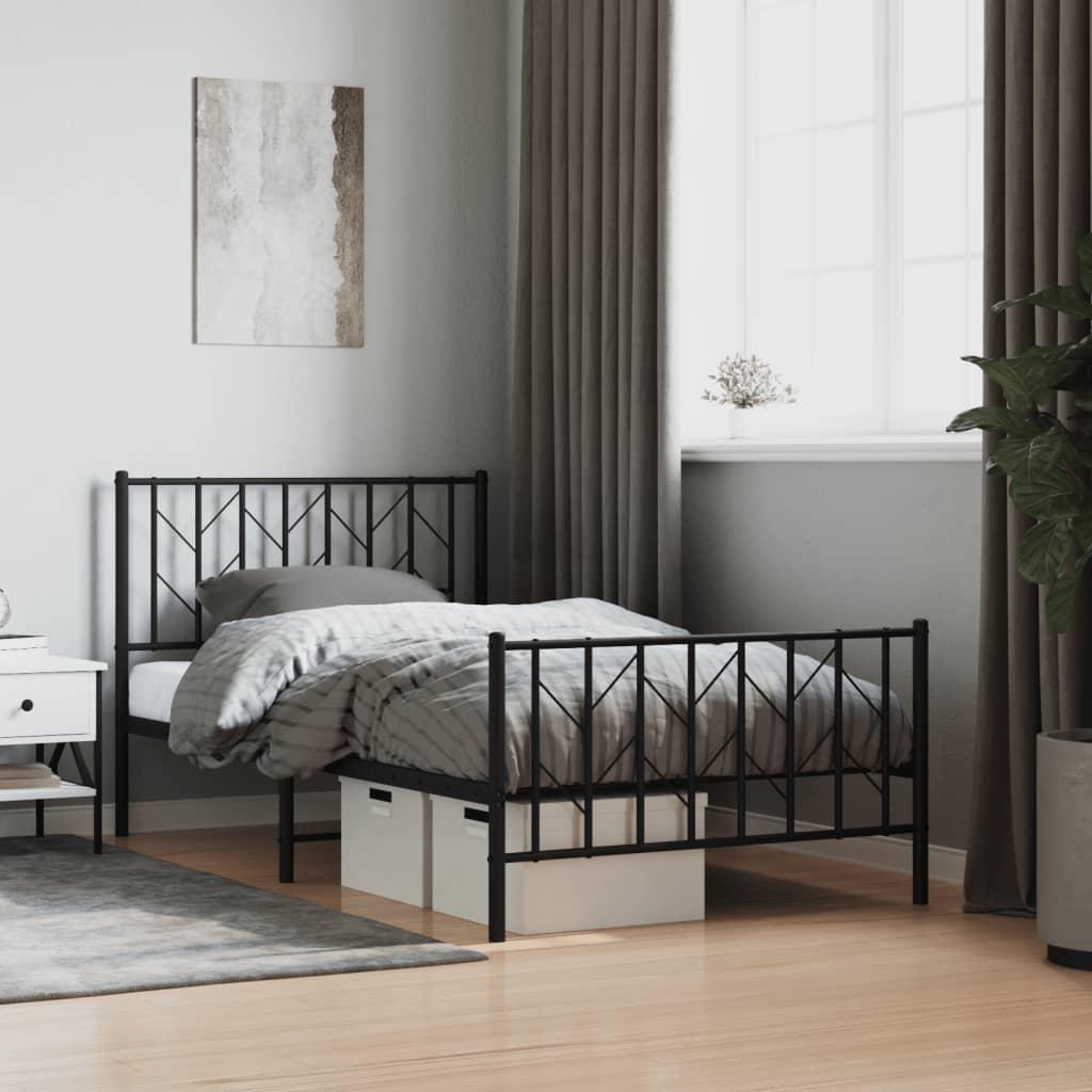 Sengeramme Med Sengegavl Metal - Sort / med hovedgærde og fodgærde / 100 x 200 cm