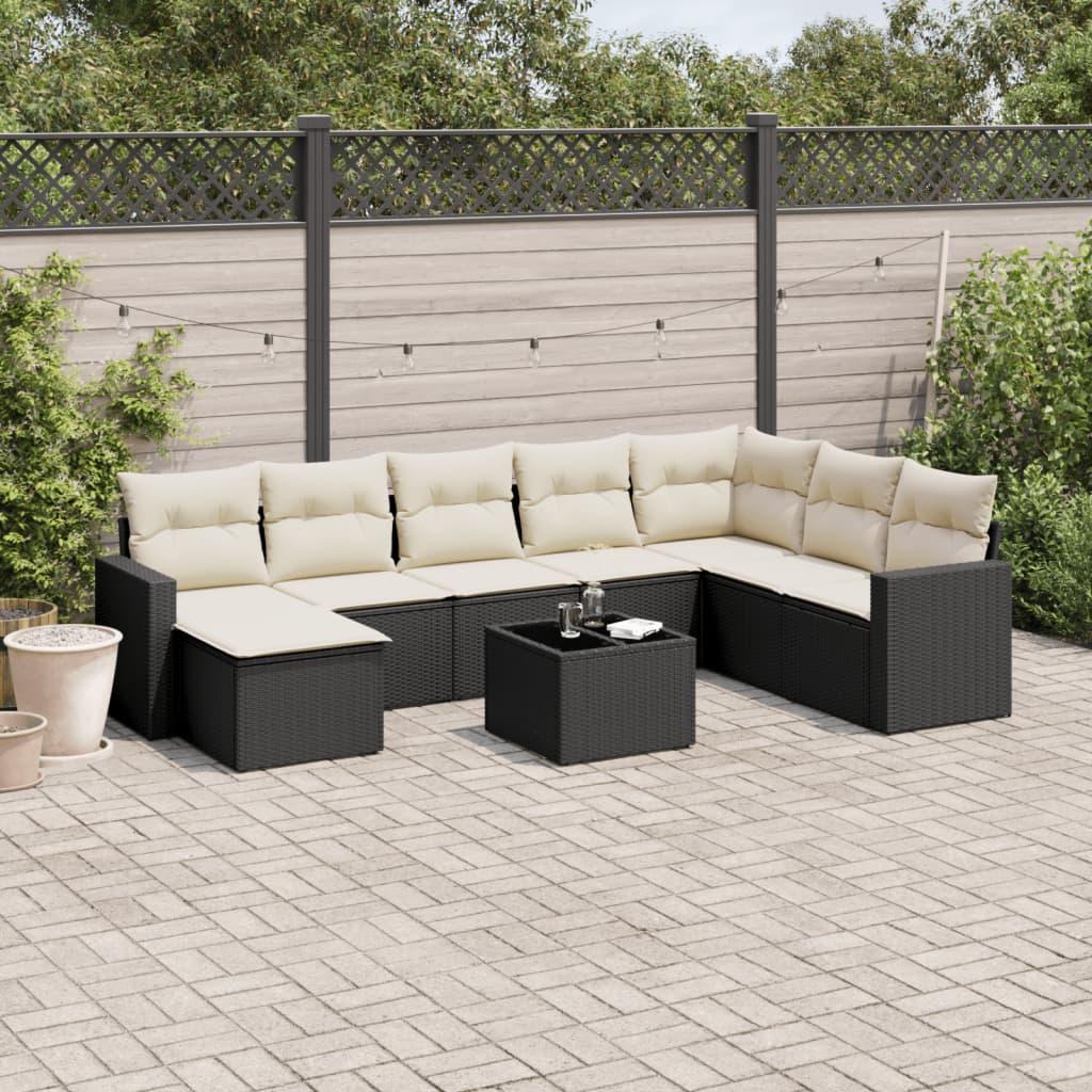 Sofasæt Til Haven 8 Dele Med Hynder Polyrattan - Sort og cremefarvet / Med bord