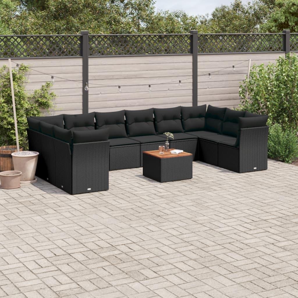 Sofasæt Til Haven 11 Dele Med Hynder Polyrattan - Sort / 4x hjørnedel 6x midterdel bord