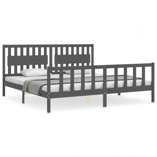 Sengeramme med sengegavl 200x200 cm massivt træ grå
