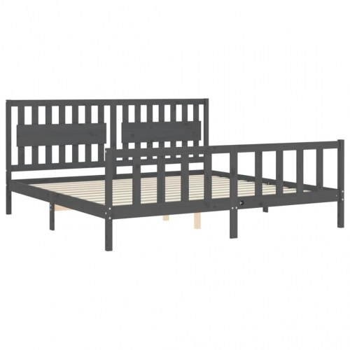 Sengeramme med sengegavl 200x200 cm massivt træ grå