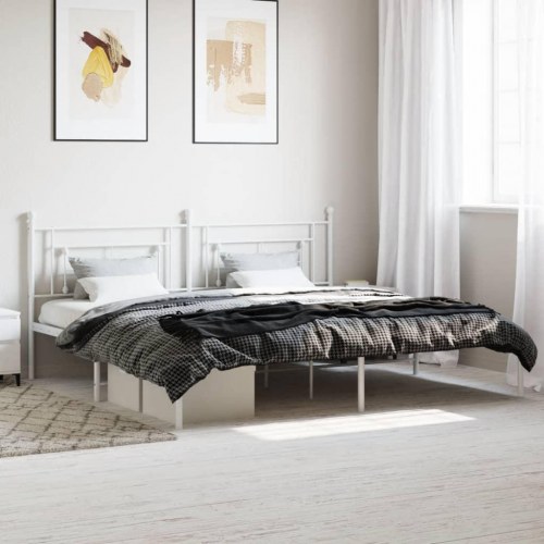Sengeramme med sengegavl 193×203 cm - metal, hvid