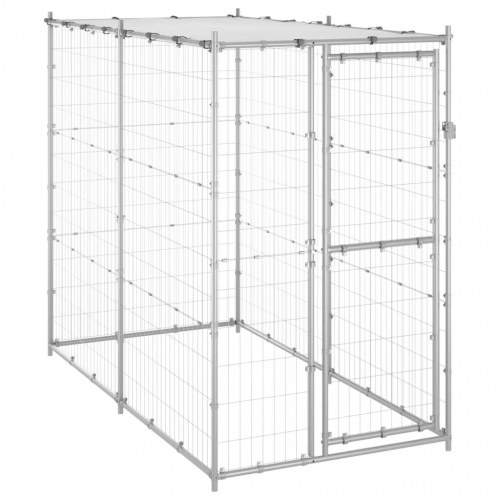 Udendørs hundebur med tag i galvaniseret stål - 110 × 220 × 180 cm