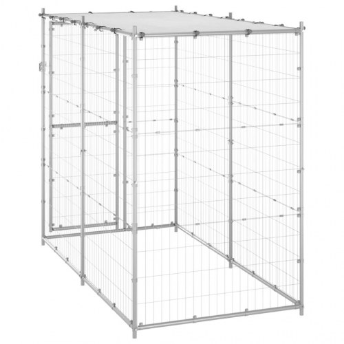 Udendørs hundebur med tag i galvaniseret stål - 110 × 220 × 180 cm