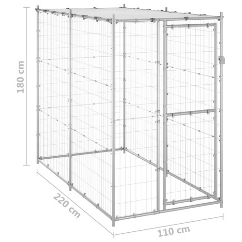 Udendørs hundebur med tag i galvaniseret stål - 110 × 220 × 180 cm