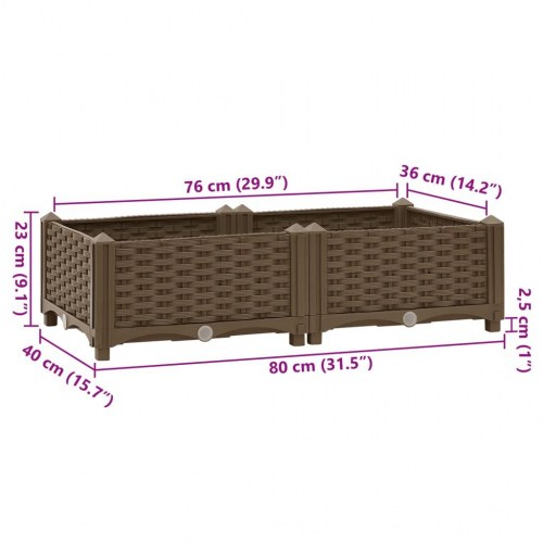Højbed 80×40×23 cm - brun polypropylen plantekasse