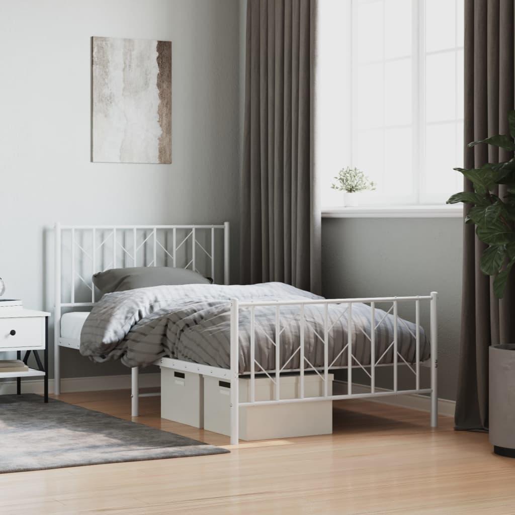 Sengeramme Med Sengegavl Metal - Hvid / med hovedgærde og fodgærde / 100 x 200 cm
