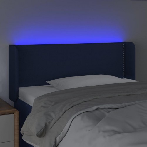 Sengegavl med LED-lys 103x16x78/88 cm stof blå
