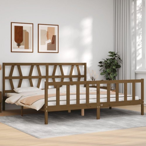 Sengeramme med sengegavl Super King Size massivt træ gyldenbrun