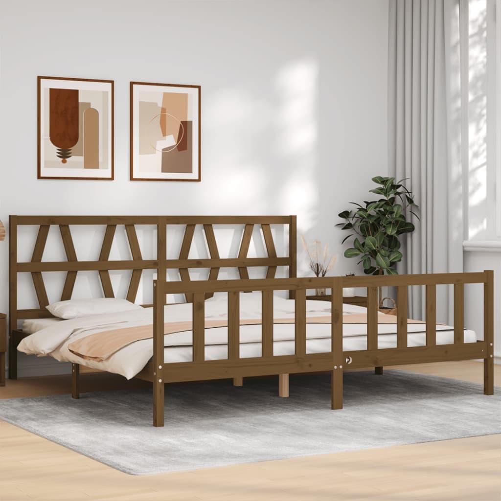 Sengeramme med sengegavl Super King Size massivt træ gyldenbrun
