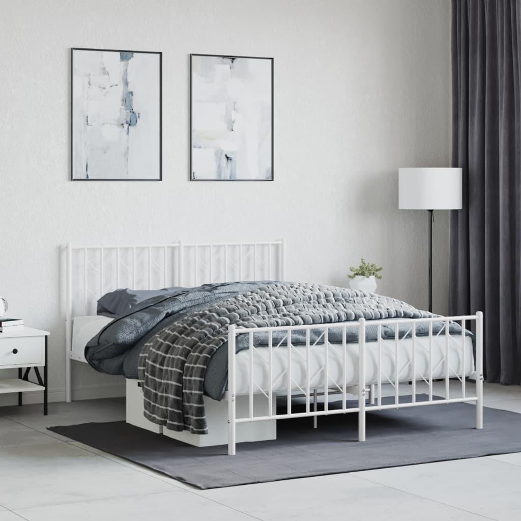 Sengeramme Med Sengegavl Metal - Hvid / med hovedgærde og fodgærde / 135 x 190 cm