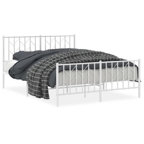 Sengeramme i metal med gavl og fodgærde 135×190 cm - hvid