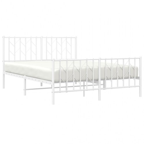 Sengeramme i metal med gavl og fodgærde 135×190 cm - hvid