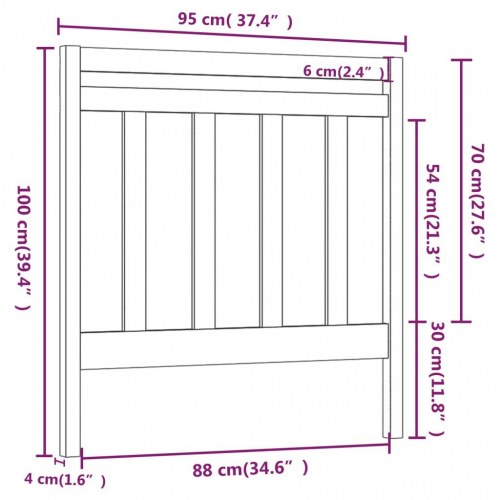 Sengegavl 95×4×100 cm - massivt fyrretræ, hvid