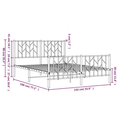 Sengeramme i metal med gavl og fodgærde 135×190 cm - hvid
