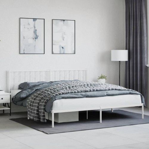 Sengeramme med sengegavl 193×203 cm - metal, hvid