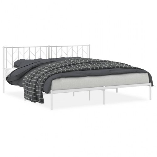 Sengeramme med sengegavl 193×203 cm - metal, hvid