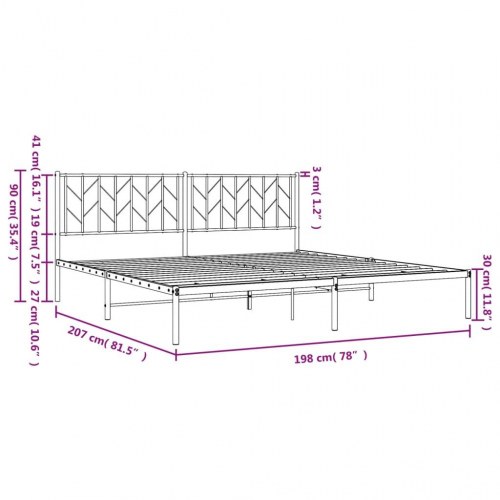 Sengeramme med sengegavl 193×203 cm - metal, hvid