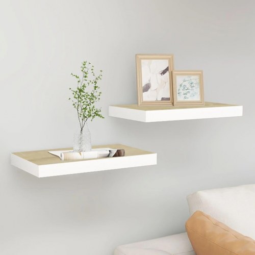 Væghylder 2 stk. 40×23×3,8 cm - MDF i egetræslook og hvid