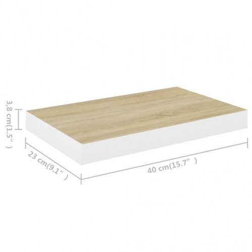 Væghylder 2 stk. 40×23×3,8 cm - MDF i egetræslook og hvid