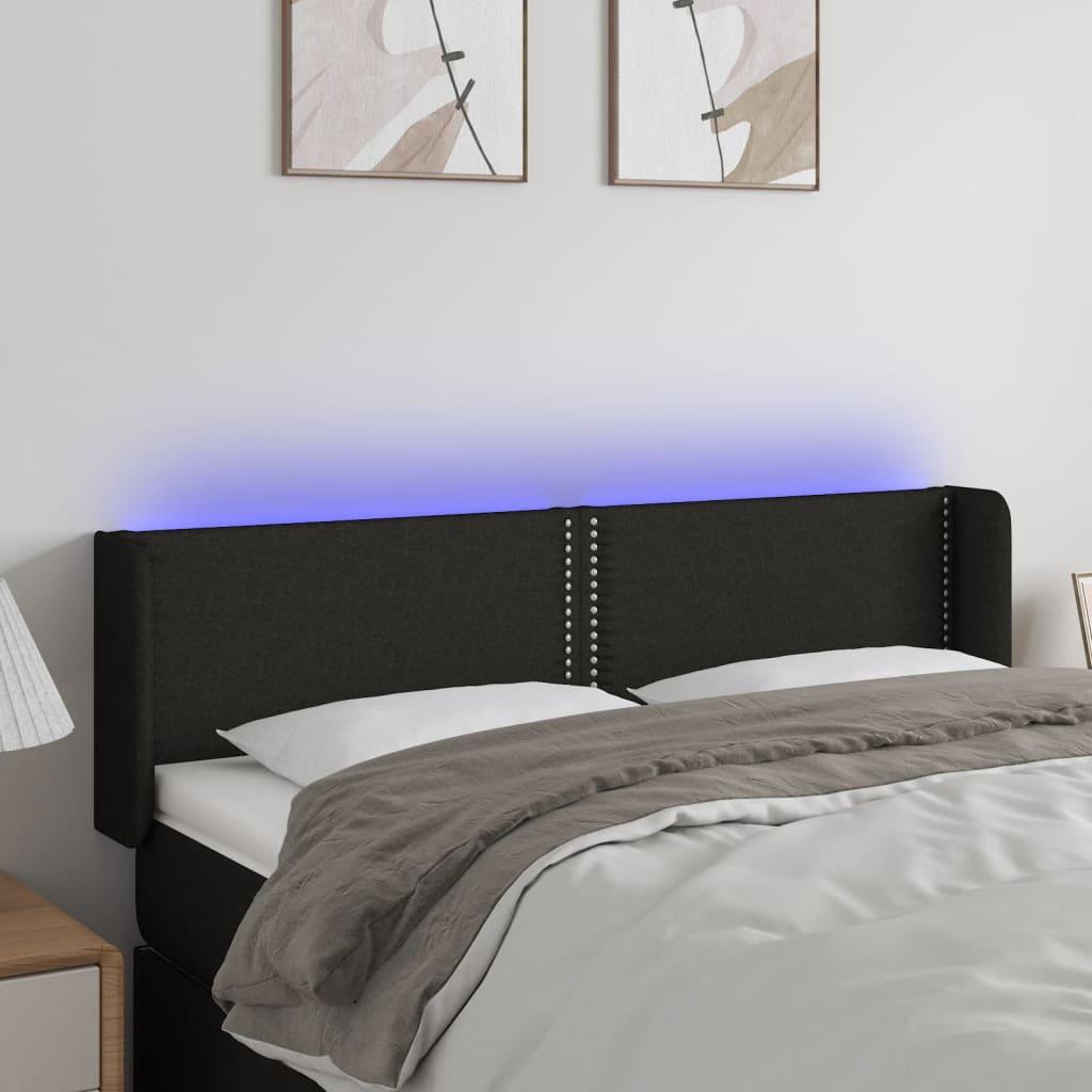 Sengegavl Med Led-Lys Stof Sort - 147 x 16 x 78/88 cm