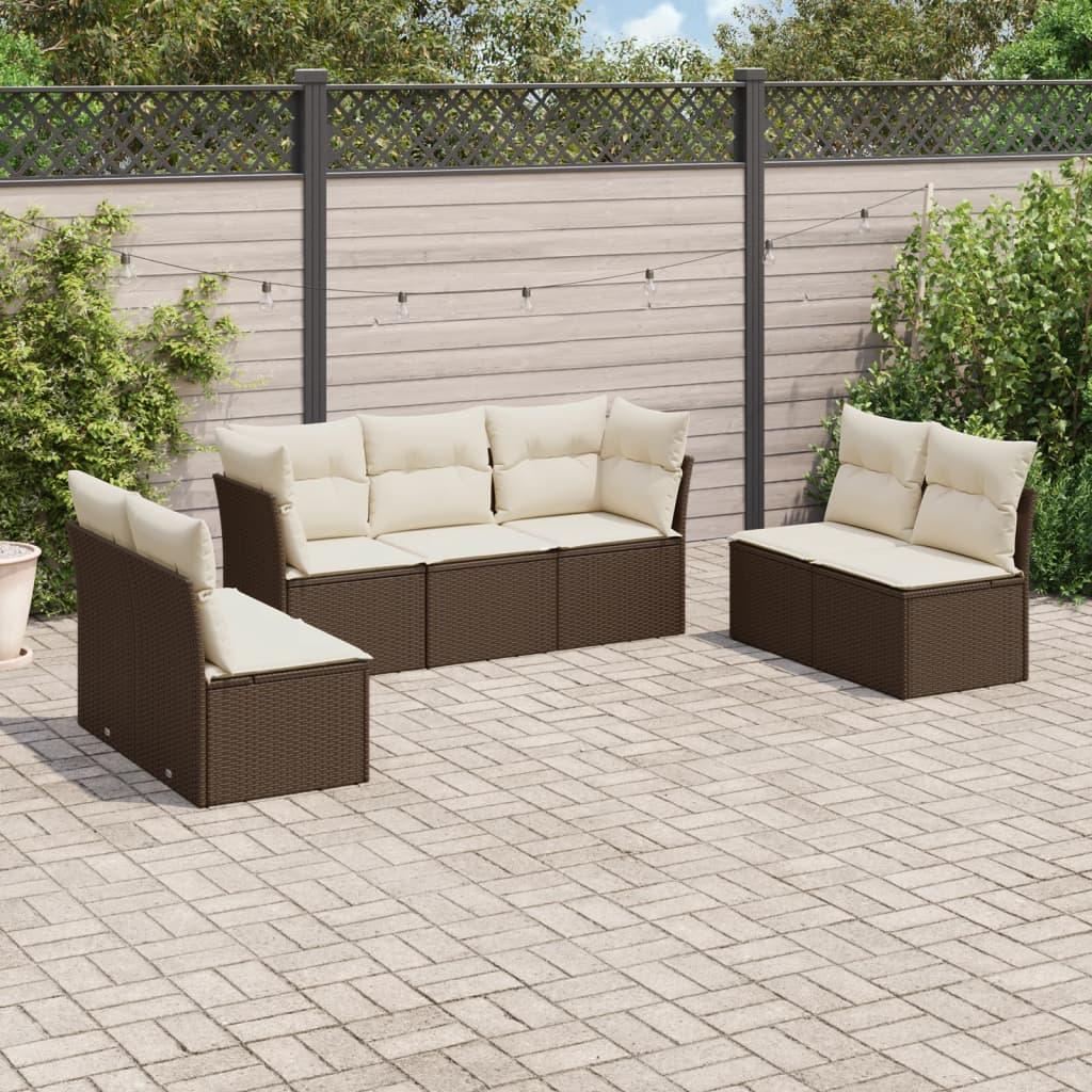 Sofasæt Til Haven 7 Dele Med Hynder Polyrattan - Brun og cremefarvet / Uden bord