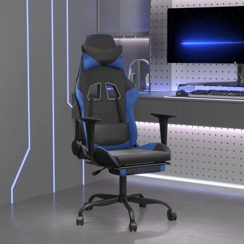 Gamingstol med massage og fodstøtte i kunstlæder - sort/blå